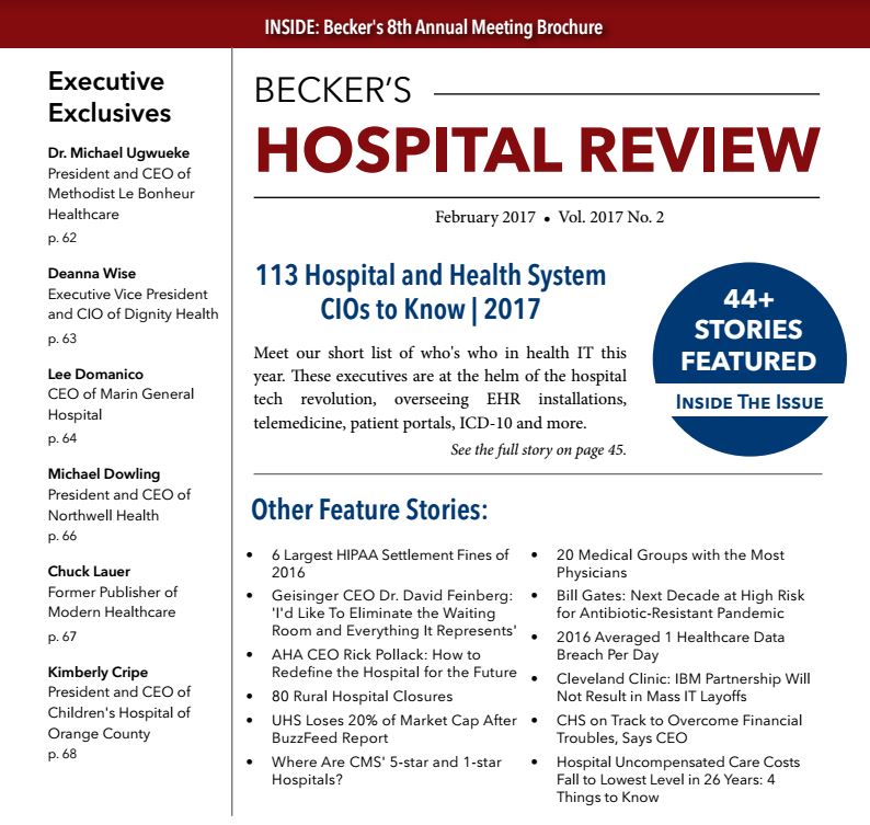 February 2017 Issue Of Becker's Hospital Review